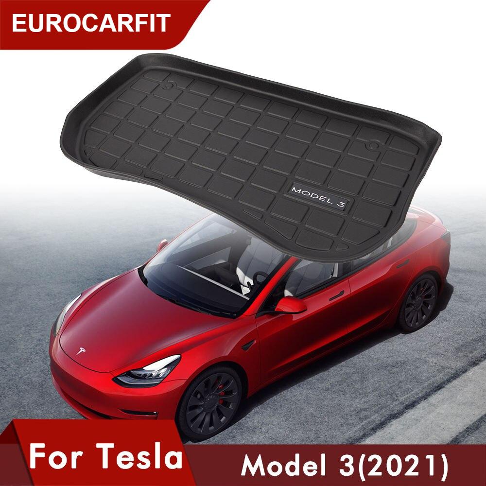 car front trunk mat for tesla model 3 2021 accessories tpe mats waterproof wearable cargo tray storage pads for model 3
